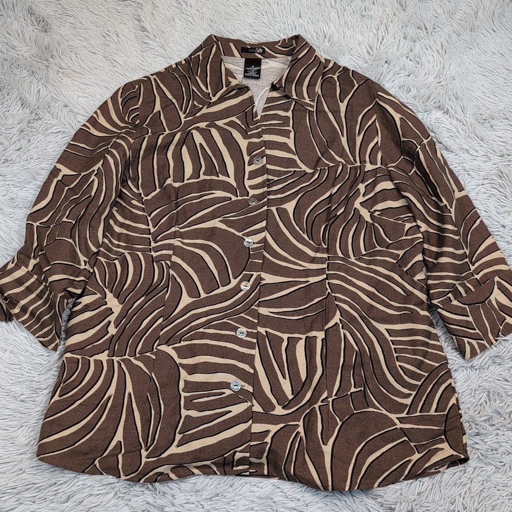 East 5th Shirt Womens 1X Brown Linen Blend Comfort Button Up Casual Safari